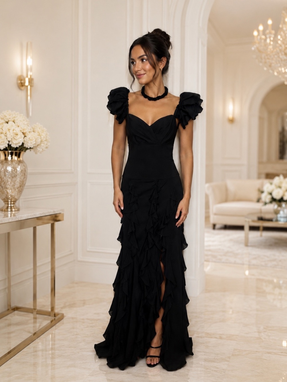 Gorgeous Luxxel Elegant Black Ruffle Gown❤️S